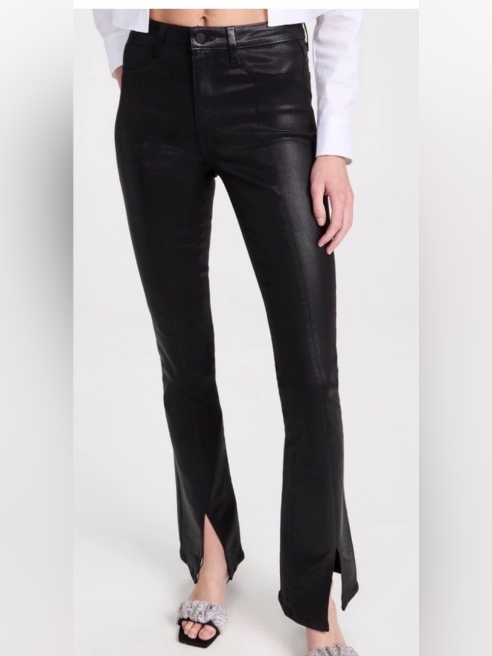 L'AGENCE Beatrix High Rise Black Coated Flare Jeans NWT